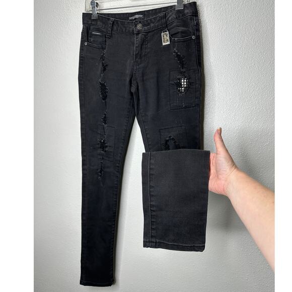 Dolce & Gabbana Dark Gray Distressed Studded Low Rise Skinny Jeans 6 - Picture 1 of 14